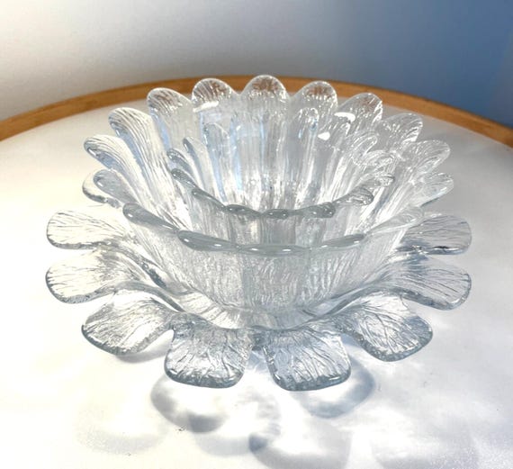 Mid Century Holmegaard Flower Bowls Trio 2. Scandinavian Art Glass Danish Glass
