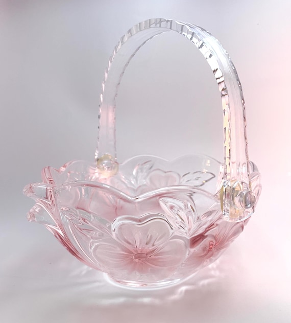 Walther Glas Rose Basket or Posy Basket with Pink Floral Decoration