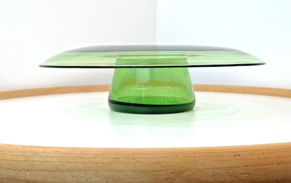Vintage Green Glass Posy Vase. Art Deco 1930s Green Glass Flower Vase. 26cm Diameter