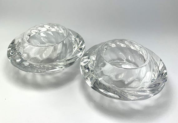 2 Royal Copenhagen Crystal Capriole Tea Light Holders. 10cm Scandinavian Crystal
