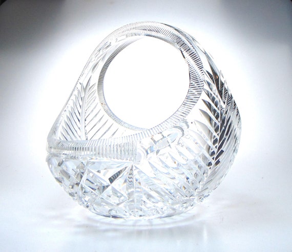 Thomas Webb Crystal Basket. Large Crystal Basket. Vintage Crystal