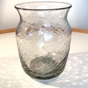 Mid Century Smoked Gray Crackle Glass Vase - 1960s Decor