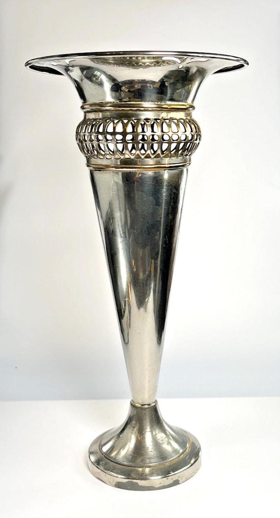 Silver Plate Vase by Sheffield England Antique Stamped Tulip Vase or Trumpet Vase 26cm