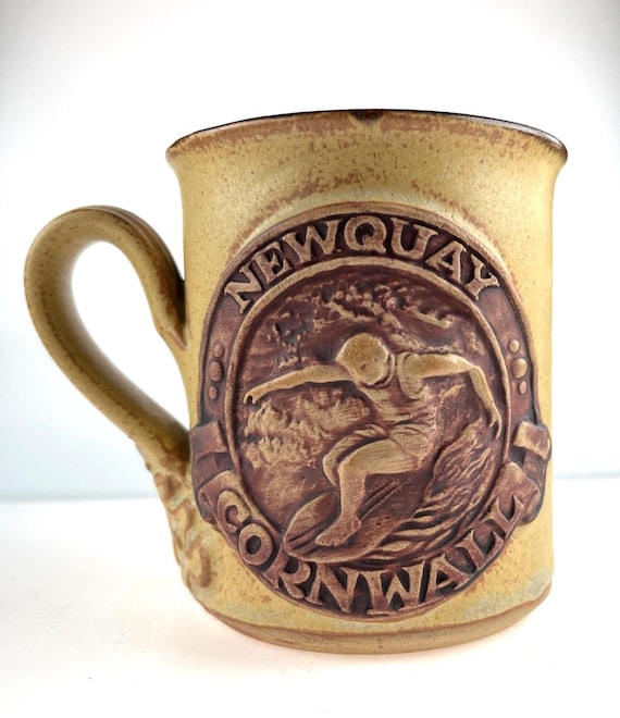 Vintage Newquay Cornwall Surfer Pottery Mug Collectors Stoneware Mug VGC