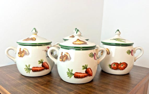 Vintage Pilivite Chomette Vegetable Pattern Pots de Creme X 8 - Selling as Pairs