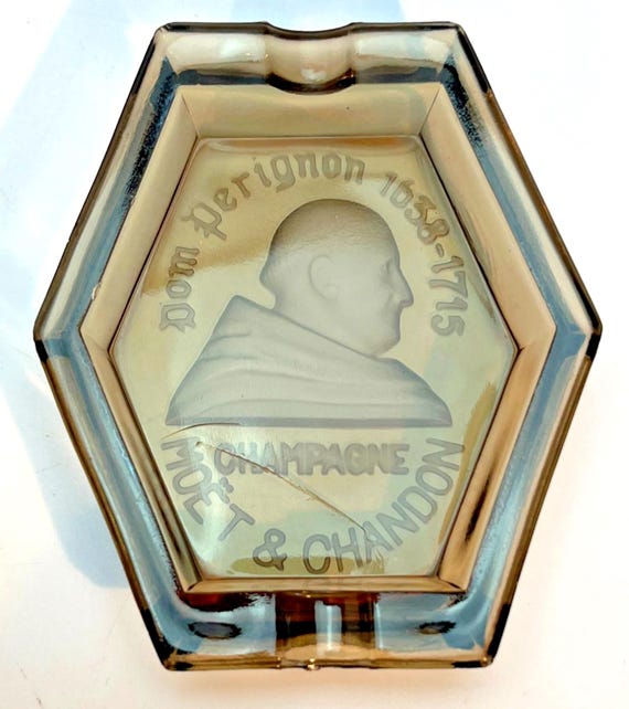 Vintage Moet & Chandon Ashtray Smoked Glass Dom Perignon Champagne Tobacciana
