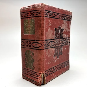 May include: A red hardback book with black decorative line patterns and a gold-coloured rectangular label on the spine that reads Aristotle's Works Coloured Plates. The cover features a gold-coloured embossed figure of a person standing by a tree.