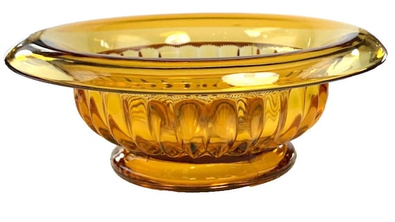 Vintage Davidson Amber Glass Decorative Bowl. Art Deco Amber Glass Dish 20.5cm Diameter