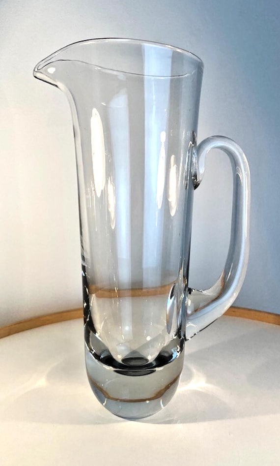 Mid Century Cocktail Pitcher in Clear Hand Blown Glass Tall Glass Pitcher 29.5cm