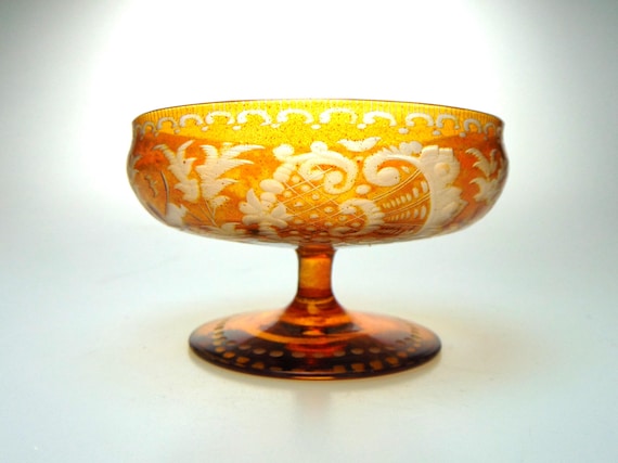 Rare Bohemian Amber Glass Dish