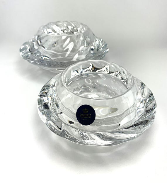 2 Royal Copenhagen Crystal Candle Holders. 1 x Medium 12cm, 1 x Large 14cm