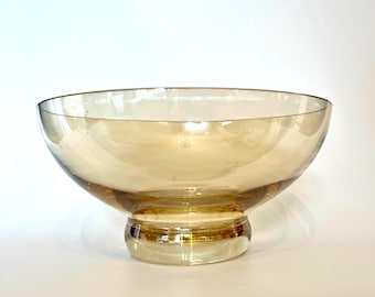 Bol de pedestal de cristal artístico color ámbar ahumado vintage – Plato de mesa para frutas