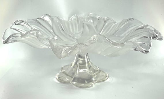 Walther Glas Tulip Pedestal Bowl by Mikasa for Walther Glas. Clear and Frosted Vintage Glass Cake Stand, Decorative Bowl