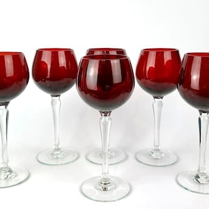 Vintage Bohemia Ruby Red Crystal Wine Glasses Set of 6 Czech Crystal Goblets
