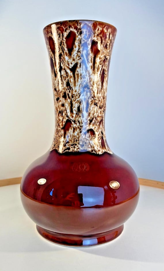 Mid Century Melba Ware Brown Drip Glaze Lava Vase 1970s H24cm VGC Vintage Vase