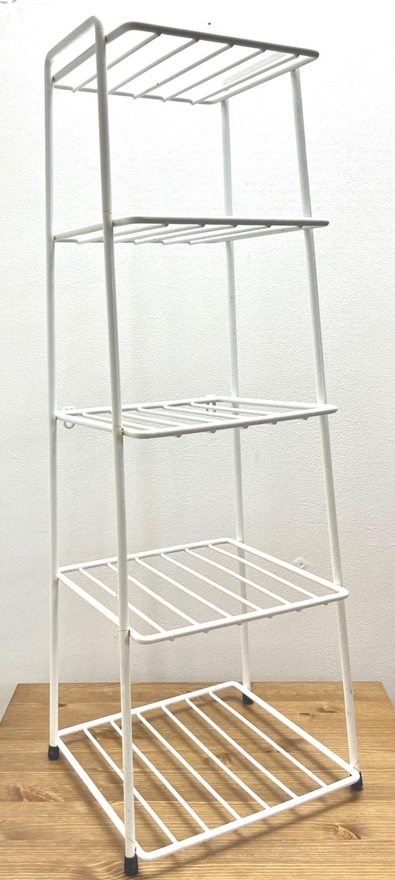 Vintage White Metal 4 Tier Shelf Unit – Retro Storage Rack Kitchen Bathroom