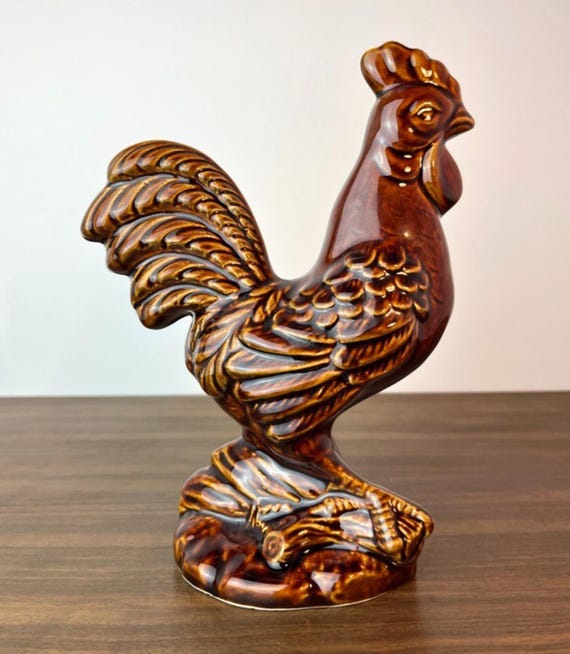 Vintage Cockerel Figurine by Dartmouth Pottery in Brown Glaze Devon Pottery VGC