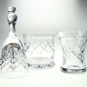 Vintage Kristall Whiskyglas, Wasserglas & Glocke Set