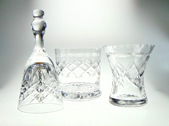 Crystal Whisky Glass, Water Glass and Bell Set in a Beautiful High Quality Vintage Crystal