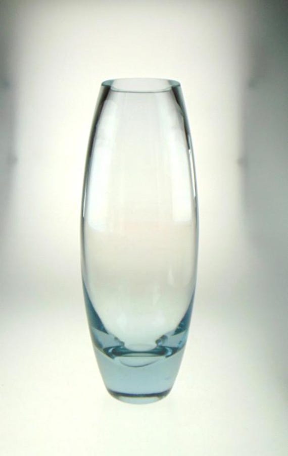 1962 Holmegaard Torpedo Vase for Flowers by Per Lütkin in Aqua Blue