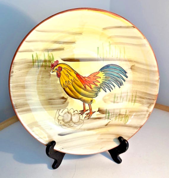 Vintage Cockerel Bowl Decorative Bowl Hand Painted Hand Crafted Terracotta 22cm