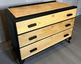 Modern Rustic Chest of Drawers Black & Natural Wood Farmhouse Style, Edwardian