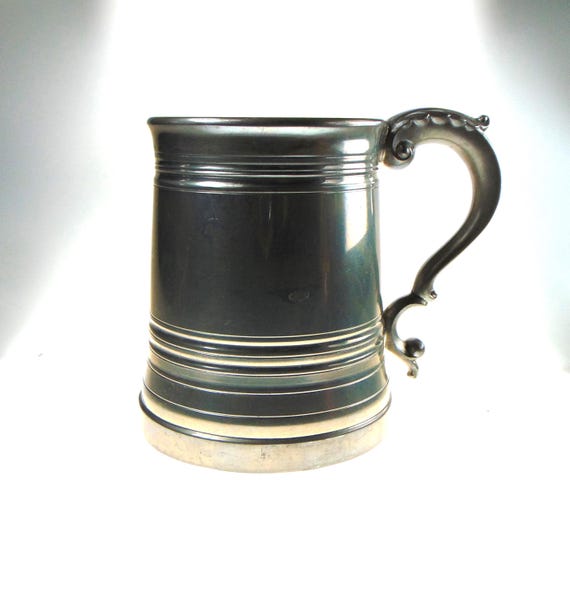 Vintage Tankard with Glass Bottom in English Pewter