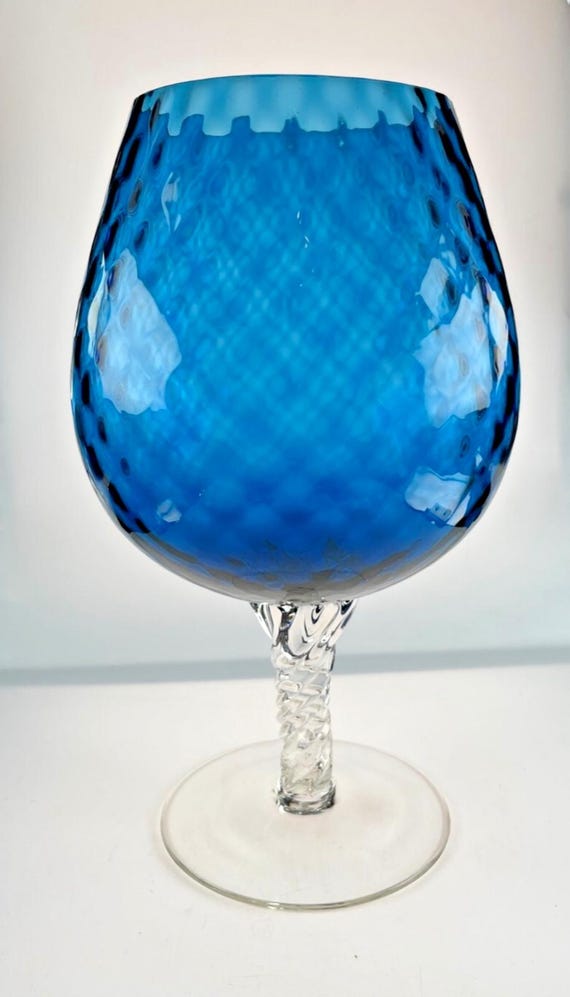 Vintage Empoli Oversized Brandy Glass Vase Blue Balloon Vase Blue Glass 1970s