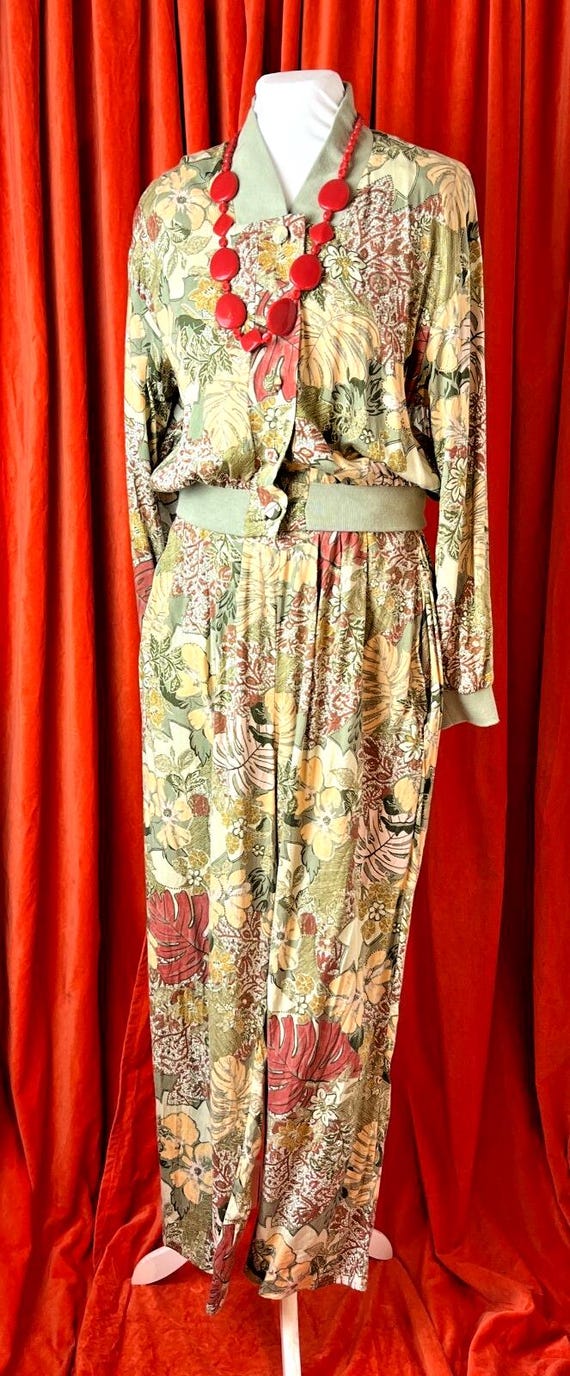 Vintage Two Piece Ladies Trousers (UK14) & Jacket (UK12) Richards Plant Pattern