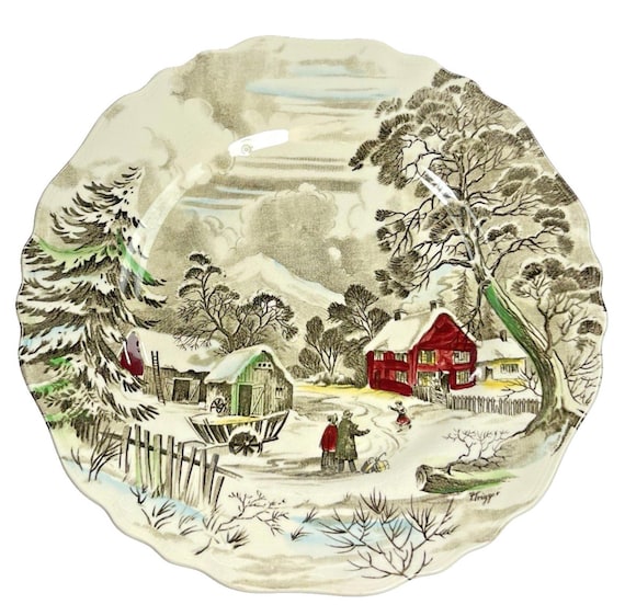 Set of 6 'Welcome Home' Dinner Plates by Meakin 1960s Dinner Plates Winter Scene