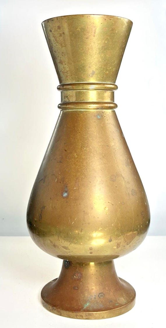 Antique Jones & Willis Heavy Brass Metal Vase 25cm x 13cm Rustic Church Vase