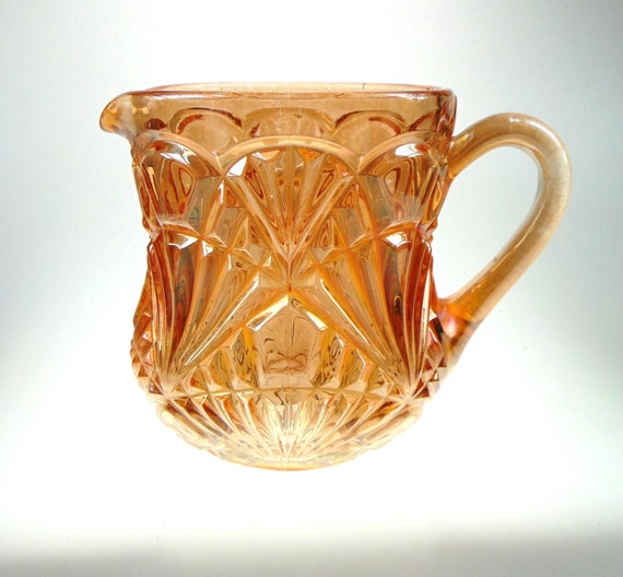 Carnival Glass Pitcher in Marigold. 1930s Depression Glass Pitcher