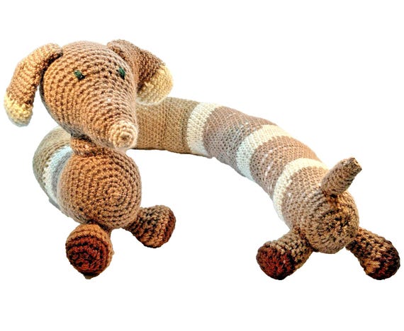 Hand Knitted Dachshund Draught Excluder: Vintage Sausage Dog