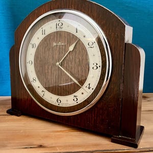Vintage Bentima Art Deco Mantel Clock – Oak Case – Made in England, Fully Working