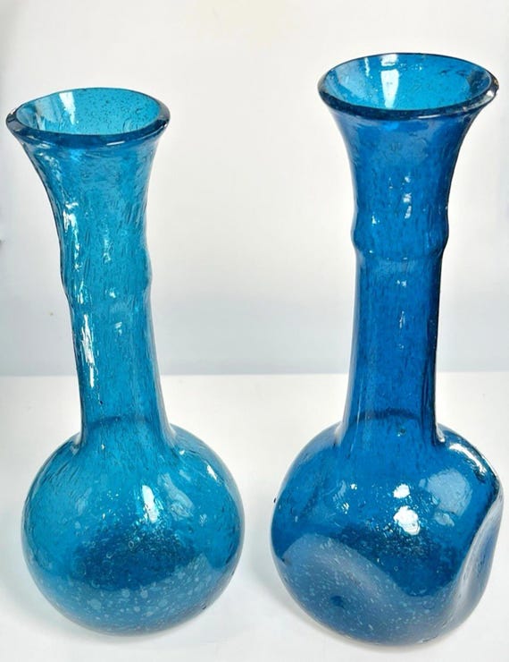 Egyptian Blue Glass Vases. Recycled Glass. Hand Blown Bud Vase or Single Stem