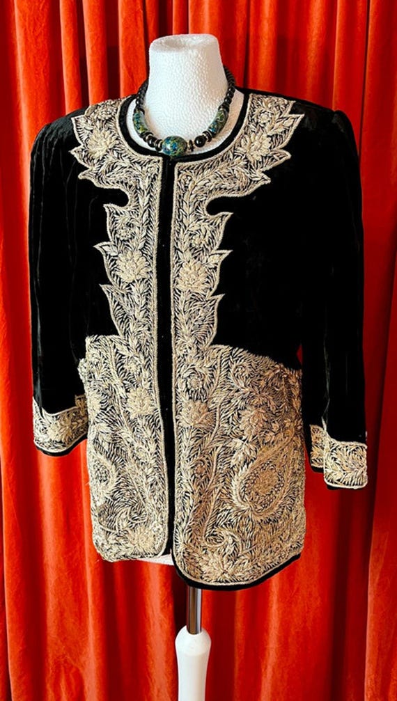 Vintage Velvet & Gold Embroidered indian Jacket Size 12-16