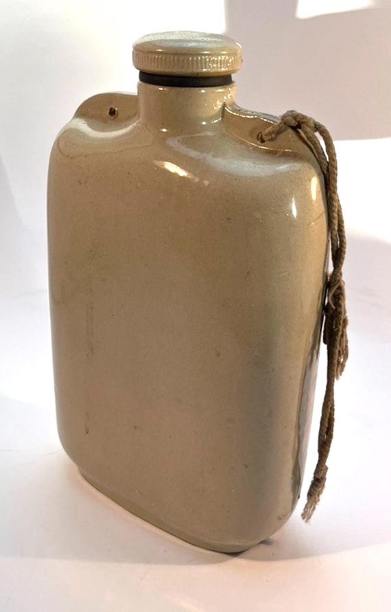1942 Bourne Denby Stoneware Hot Water Bottle: Mid-Century Flask