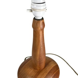 Vintage Mid Century Turned Wood Table Lamp Base Danish Scandinavian Style Teak