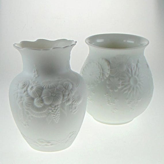Keiser Bisque Porcelain Squat Vase and Bouquet Vase, a Pair. German Pottery Vases