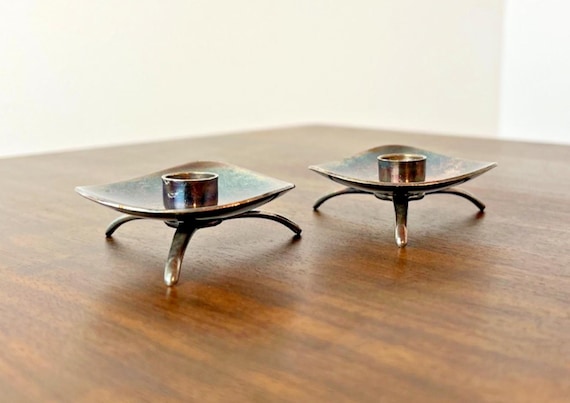 A pair of Vintage COHR ATLA Denmark Silver Plated Mid-Century Candle Holders