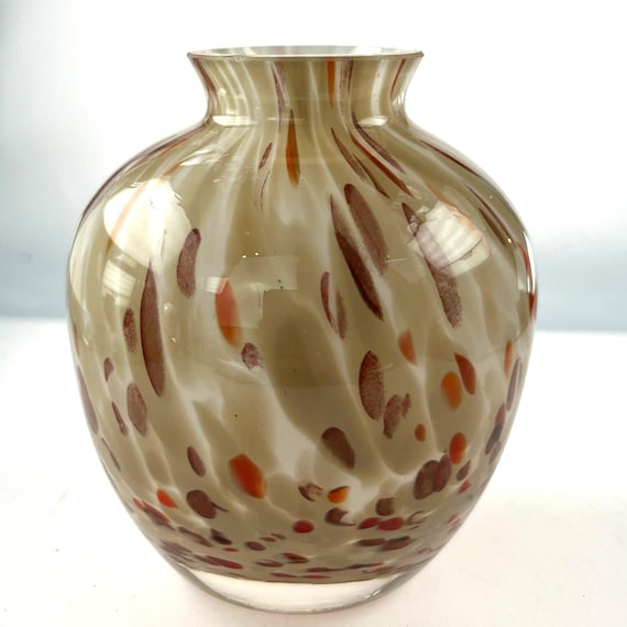 Vintage Art Glass Bud Vase in Orange, Brown & Beige. Hand Blown Glass. H10cm