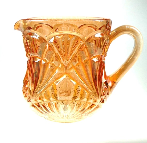 Marigold Carnival Glass Jug – 1930s Depression Pitcher, Iridescent 13cm