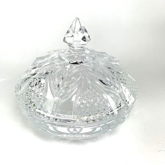 Vintage Crystal Bowl with Lid. Decorative Lidded Bowl for Dressing Table, Lounge