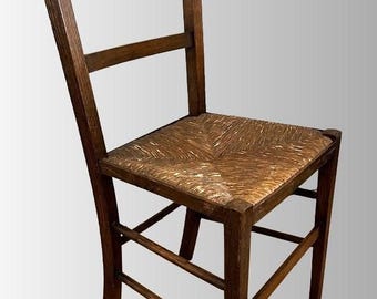 Vintage Oak Rush Seat Chair Ladder Back Wooden Farmhouse Chair Rustic