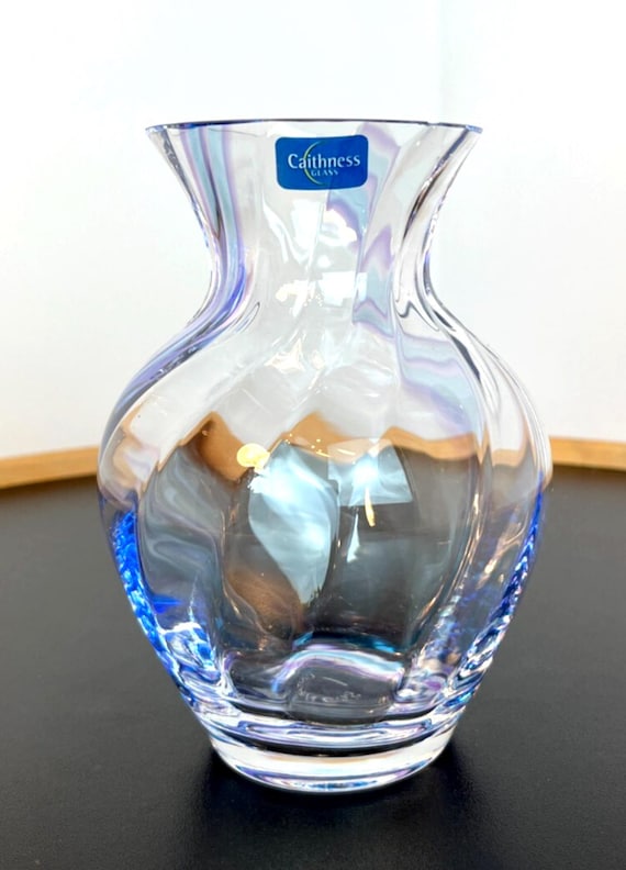 Vintage Caithness Glass Blue Bud Vase Swirl Pattern Crystal Vase Scottish Glass