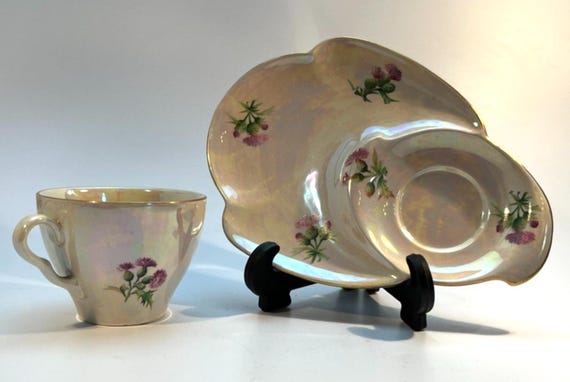Vintage Royal Winton Thistle Lustreware Snack Set: English Pottery Tennis Set