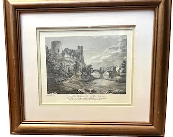 Vintage Barnard Castle ingelijste print naar William Byrne gravure 41 x 36 cm Durham