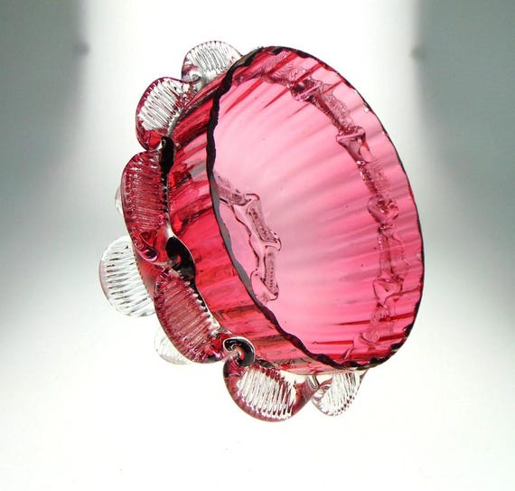 Victorian Cranberry Glass Fluted Glass Footed Dish Red Art Glass