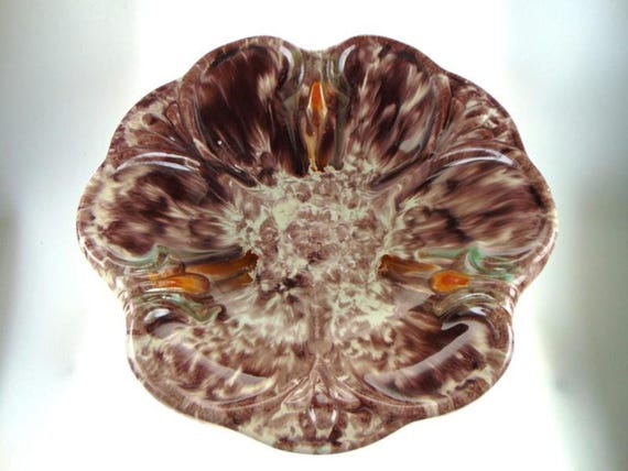 1955 Jasba Keramik Fruit Bowl. West German Pottery Drip Glaze Decorative Bowl