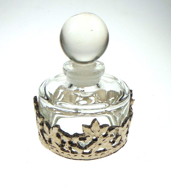 Vintage Arabian Musk Glass Perfume Bottle with Metal Detailing